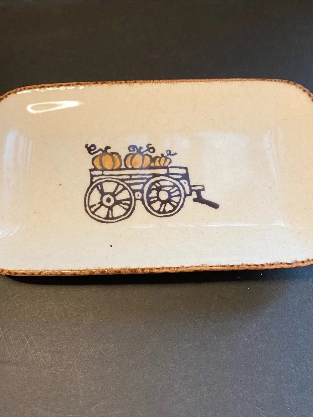 Ceramic Fall Pumpkin Wagon Rectangle Serving Platter Tray Thanksgiving Decor